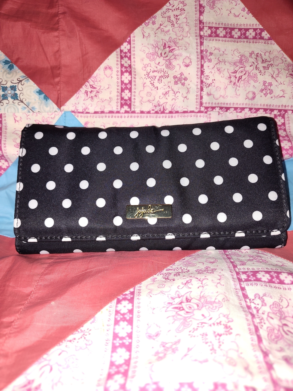 Ju-Ju-Be Polka Dot Black Wallet with Gold Plaque